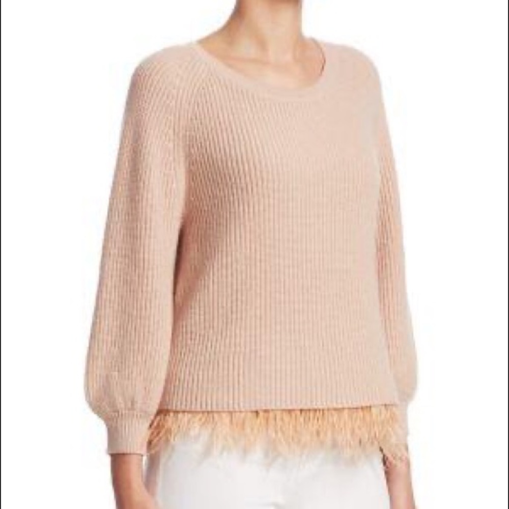 Alice + Olivia Edie Lenita Ostrich Hem Sweater Nude Pink Size Large